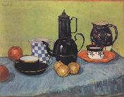 Vincent Van Gogh Still life Blue Enamel Coffeepot Earthenware and Fruit (nn04) oil